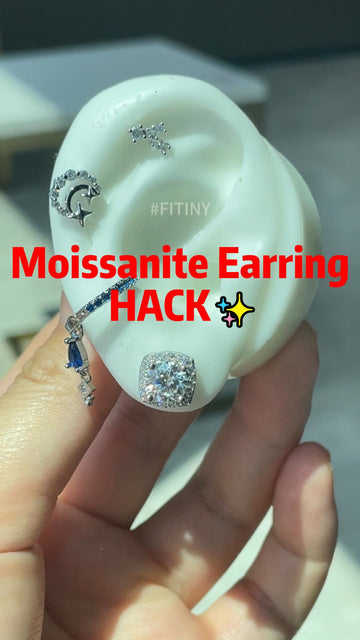 S925 Square Halo Moissanite Stud on Ear Display
