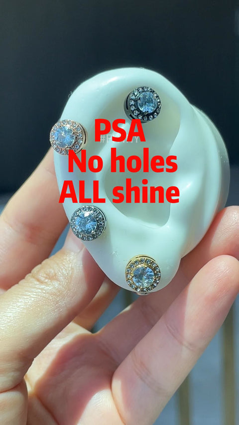 Clous d’oreilles magnétiques halo ronds en CZ sur présentoir d’oreille