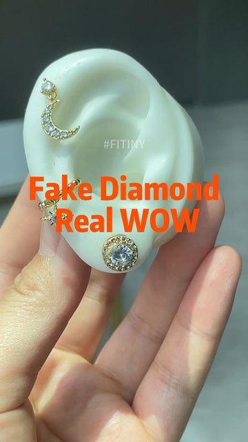 Gold-Tone CZ Halo Stud Shown on an Ear Display