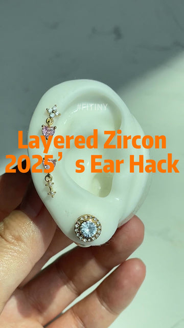 Gold-Tone CZ Halo Stud Shown on an Ear Display