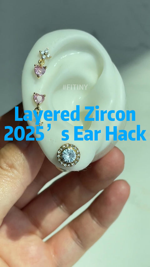 Astuce boucles d’oreilles en zircon superposées avec clous cœur rose et halo