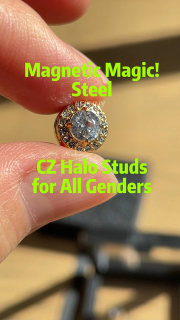 Gold Tone CZ Halo Magnetic Stud Close-Up