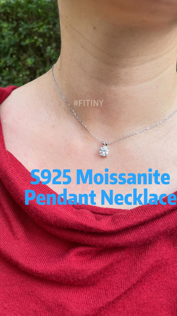 S925 Moissanite Pendant Necklace on Neck