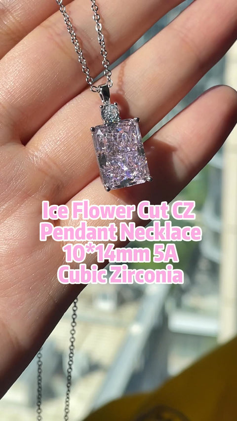 Pink Ice Flower Cut CZ Pendant Necklace on Hand