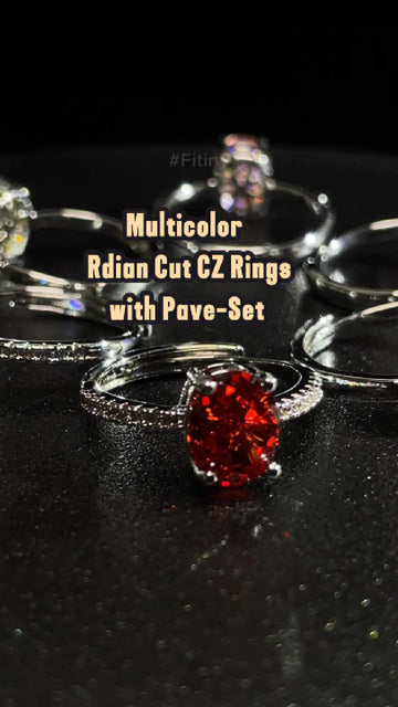 Red Oval CZ Ring with Pave Band