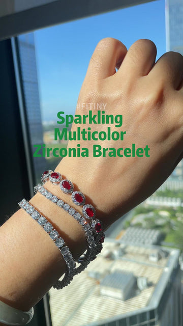 Red and Clear CZ Tennis Bracelet Stack on Hand