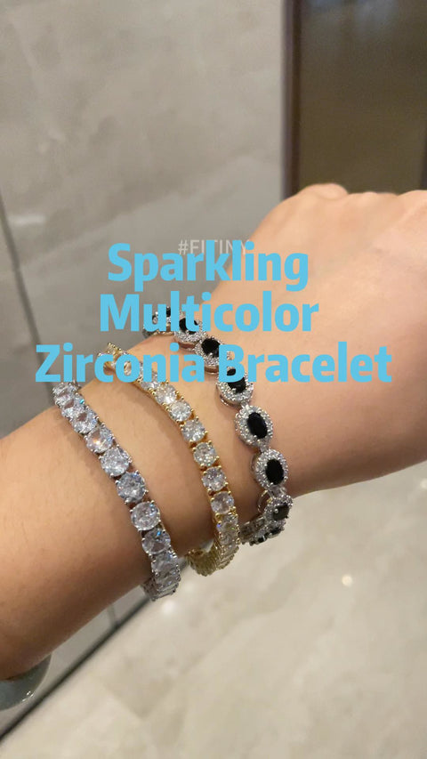Accumulation de bracelets en CZ multicolore avec pierres ovales noires