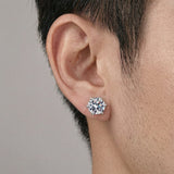Close-up of S925 Magnetic Moissanite / CZ Stud Earrings on ear