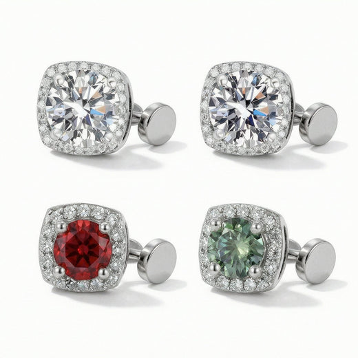 S925 Magnetic Multicolor Moissanite Square Halo Stud Earrings – fitiny