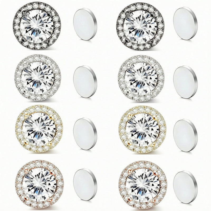 Stainless Steel Magnetic CZ Round Halo Stud Earrings – fitiny