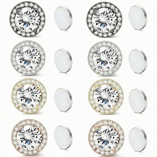 Stainless Steel Magnetic CZ Round Halo Stud Earrings – fitiny