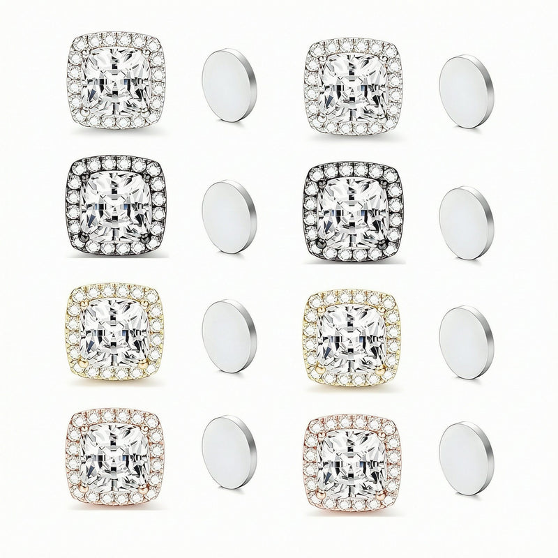 Stainless Steel Magnetic CZ Square Halo Stud Earrings – fitiny