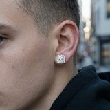 Stainless Steel Magnetic CZ Square Halo Stud Earrings worn by male model – street style