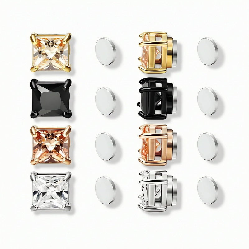 Stainless Steel Magnetic Princess Cut CZ Stud Earrings – fitiny
