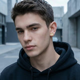 Stainless Steel Magnetic Princess Cut CZ Stud Earrings worn by male model – street style