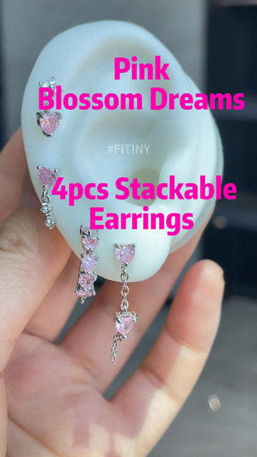 Pink  Blossom Dreams 4pcs Stackable  Earrings