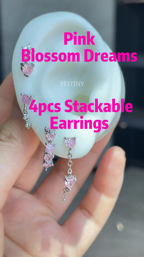 Pink  Blossom Dreams 4pcs Stackable  Earrings