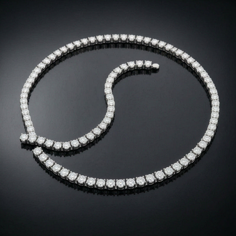 Iced out moissanite tennis chain necklace in white gold