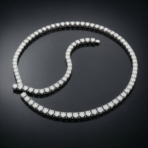 Iced out moissanite tennis chain necklace in white gold