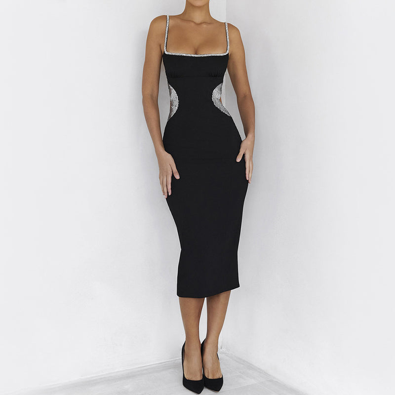 Drill-Chain Cutout, Open-Back Midi Dress