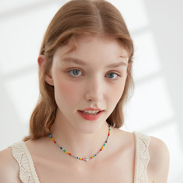 Rainbow Smiley Beaded Necklace