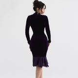 Long Sleeves Sexy Deep V Tight Midi Dress