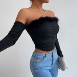 Women's Long-Sleeved One-Shoulder Short Tops Elegant and Sexy