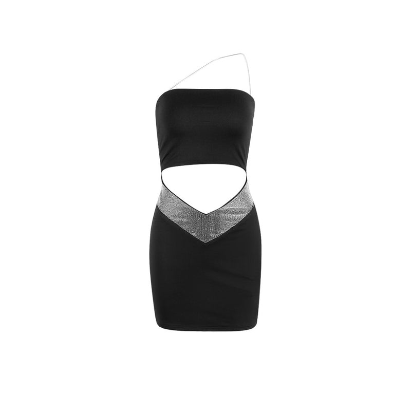 Slanted One-Shoulder Crop Top Dress
