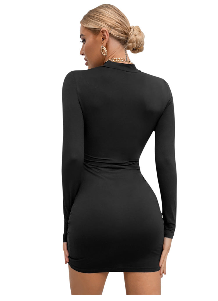 Mizoci Women's Sexy Long Sleeve Half-turtleneck Ruched Bodycon Mini Party Cocktail Dress