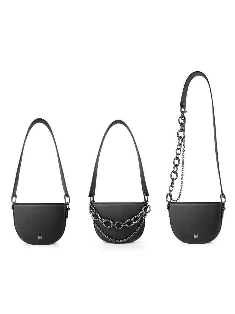 INJOYLIFE semi-round saddle bag wide shoulder strap chain bag