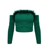 Women's Long-Sleeved One-Shoulder Short Tops Elegant and Sexy
