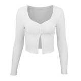 Long-sleeved Drop Top and Sexy Button-Knit T-shirt