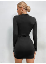 Mizoci Women's Sexy Long Sleeve Half-turtleneck Ruched Bodycon Mini Party Cocktail Dress