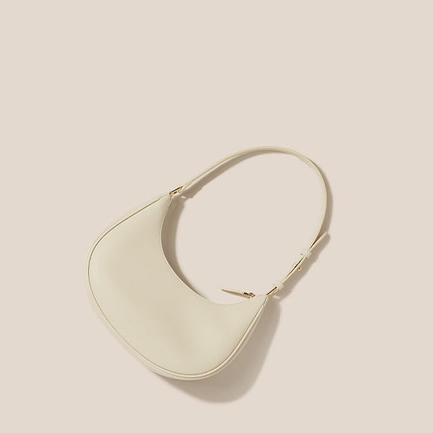 Minimalist Crescent Moon Leather Shoulder Bag - Niche Design Baguette Purse
