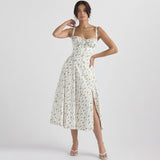 Floral Skirt Openwork Backless Slip Dress