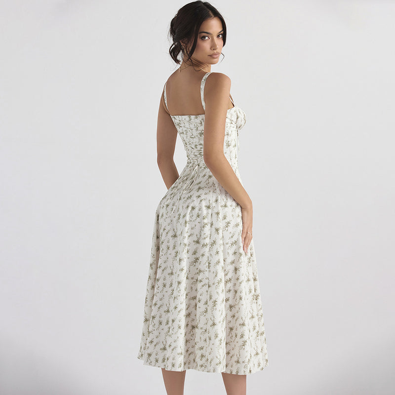 Floral Skirt Openwork Backless Slip Dress