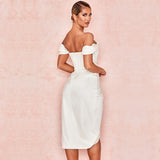 White Satin Off Shoulder Dress