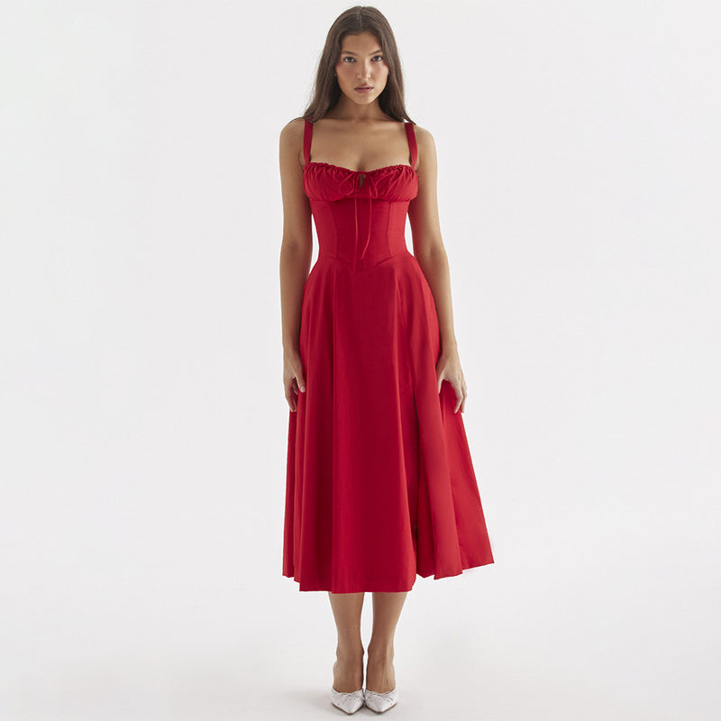 Slim-Fit Split Open-Back Slip Dress Red