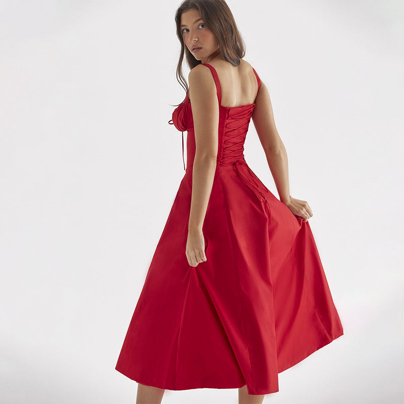 Slim-Fit Split Open-Back Slip Dress Red