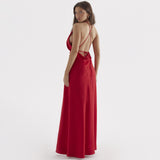 Red Thigh Slit Maxi Dress