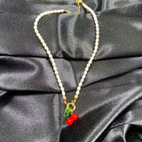 Glazed cherry pearl necklace