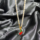 Glazed cherry pearl necklace