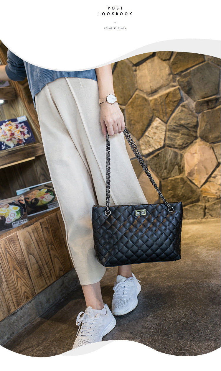 Diamond-Quilted Chain Bag with Large Capacity, Diamond Grid Texture Single Shoulder Bag