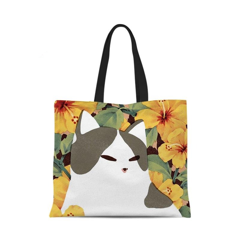 Watercolor cat one-shoulder canvas bag 35*40cm