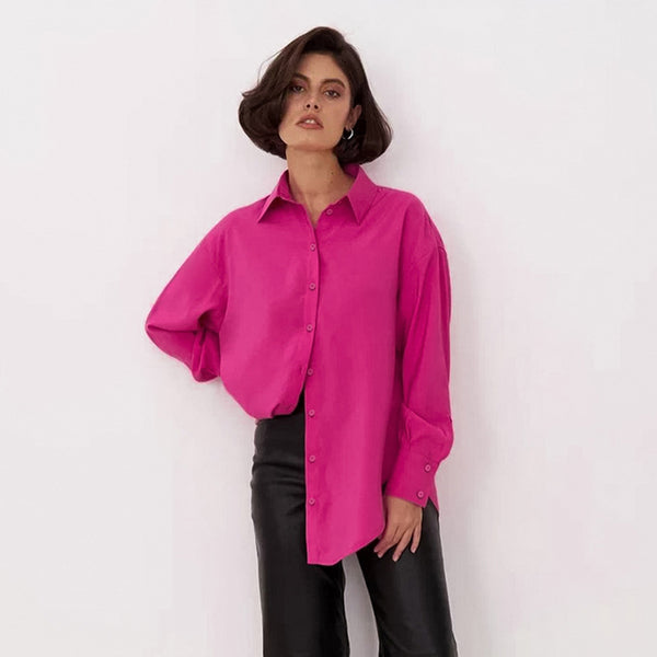 French commuter base top loose rose red lapel long sleeve shirt female temperament shirt