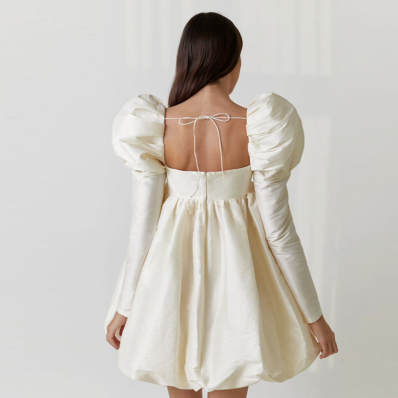 French Style Puff Sleeve Satin Princess Dress