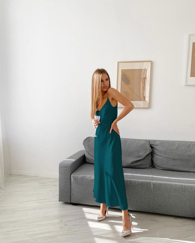 Women's Clothing Dress Satin Drape V-Neck inner Match Bottoming Skirt