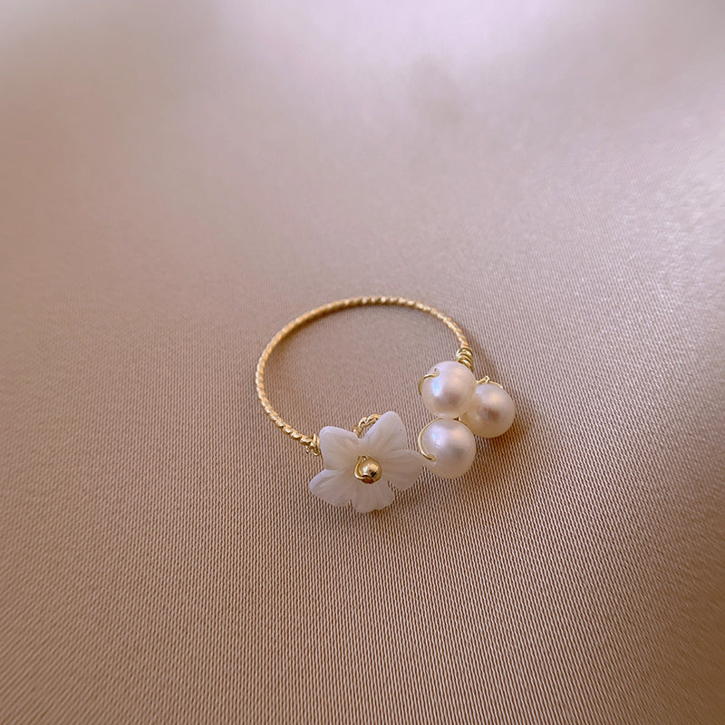 Pearl Shell Flower Index Finger Ring