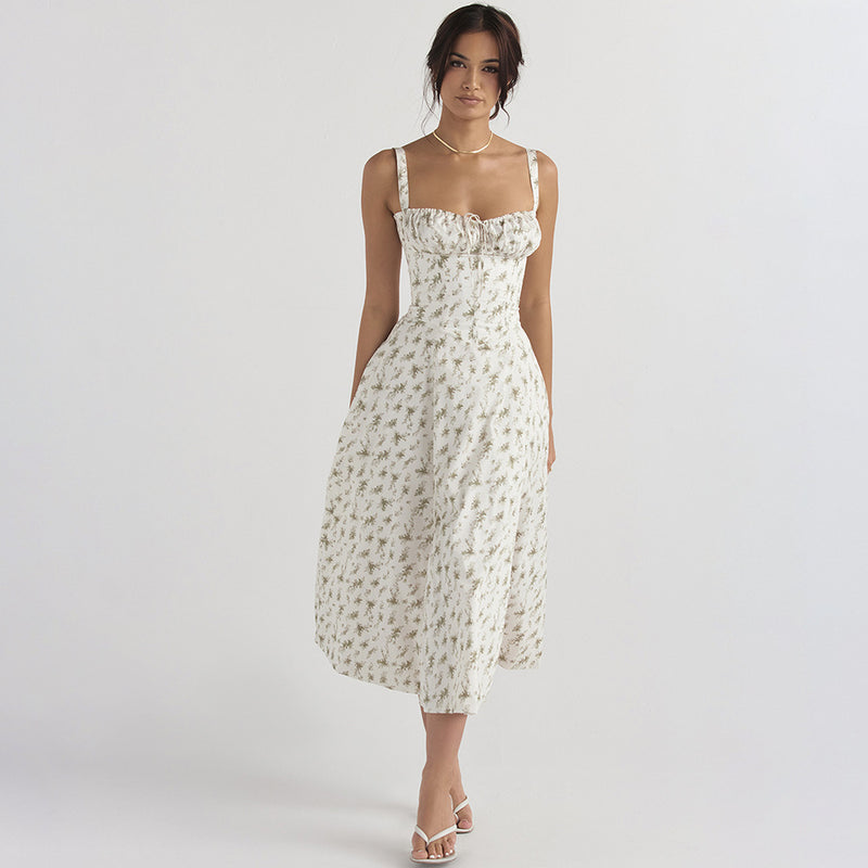 Floral Skirt Openwork Backless Slip Dress