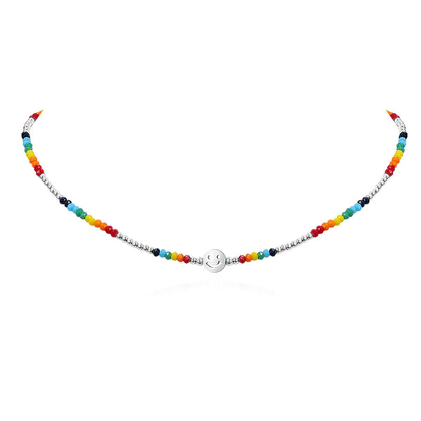 Rainbow Smiley Beaded Necklace